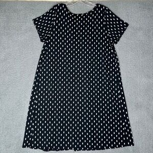 J Jill Wearever Collection Black White Ikat Print Short Sleeve Shift Dress Sz L